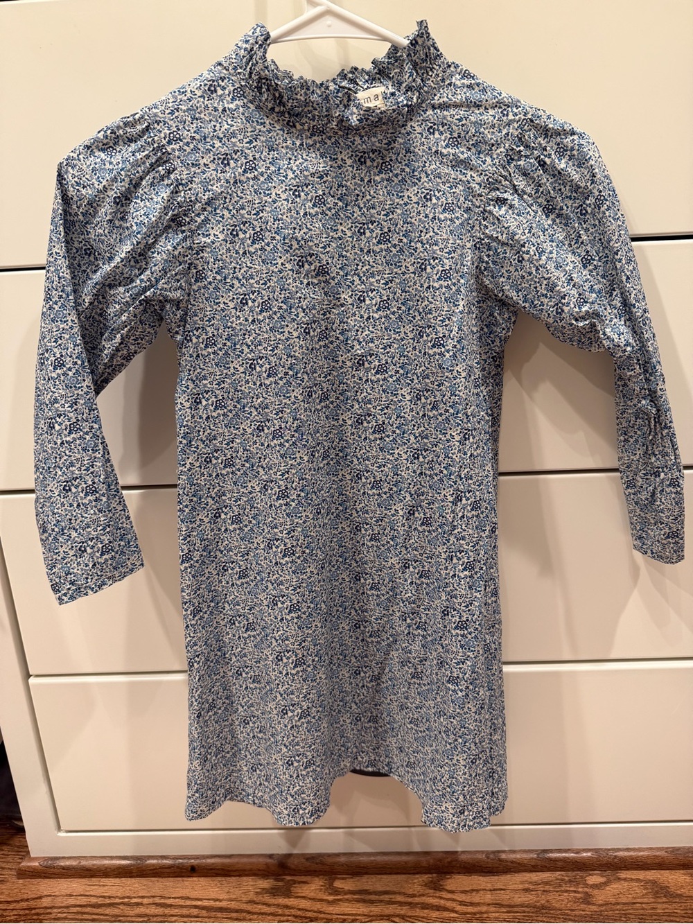 Mabo Blue Floral Ruffle Neck Dress